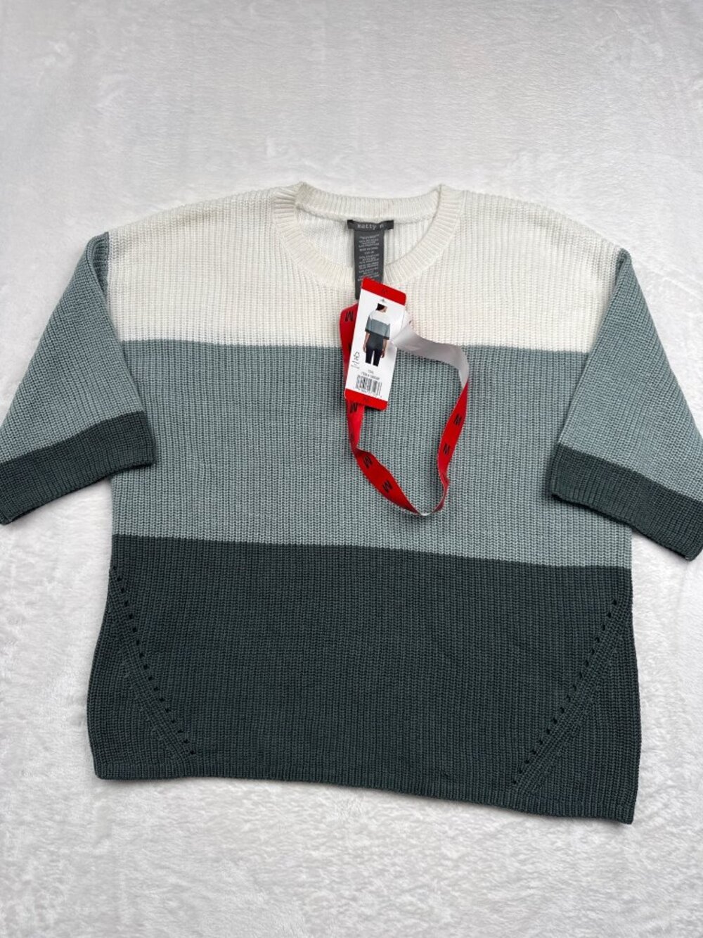 Matty M Womens Colorblock Knit Sweater By Matty M In Teal White & Gray Medium